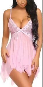 Blush Whisper – Pink Lace Babydoll - Image 4