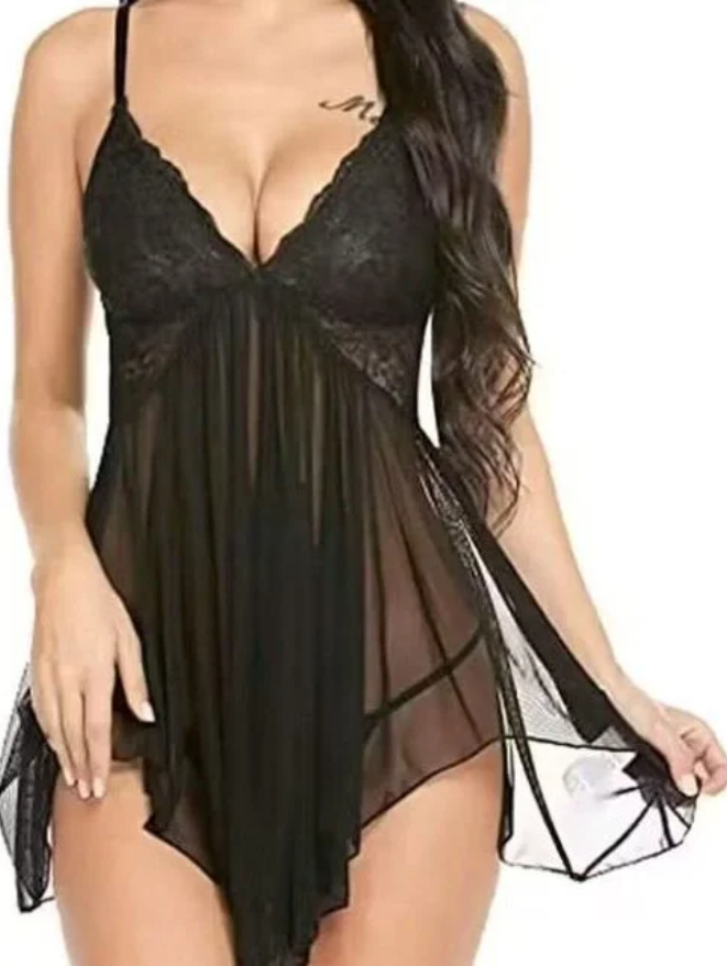 Untitled design (8) Midnight Desire – Black Lace Babydoll - Image 1